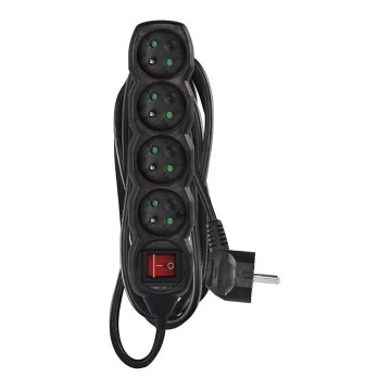 Удължителен кабел с ключ 4 гнезда 5м черен