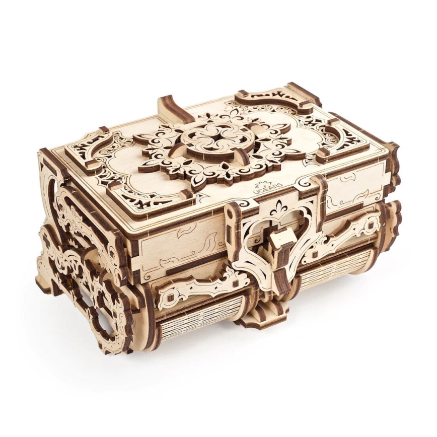 Ugears - 3D дървен механичен пъзел Антикварна кутия за бижута
