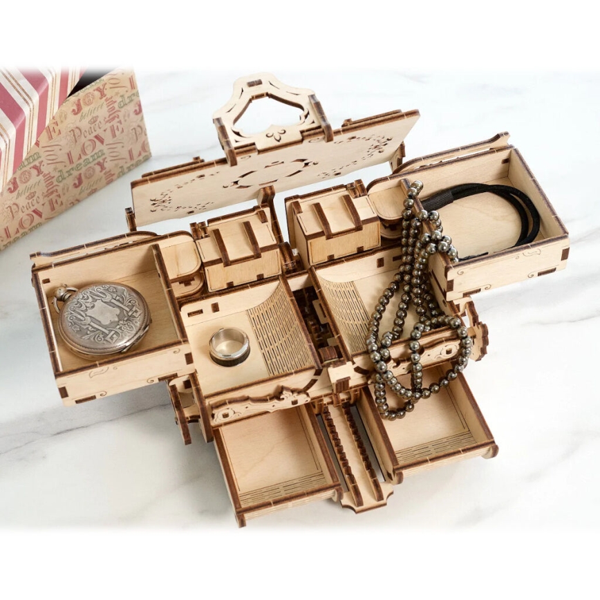 Ugears - 3D дървен механичен пъзел Антикварна кутия за бижута