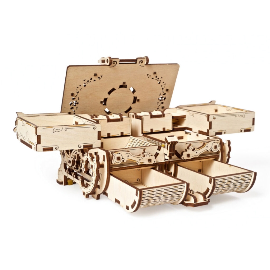 Ugears - 3D дървен механичен пъзел Антикварна кутия за бижута