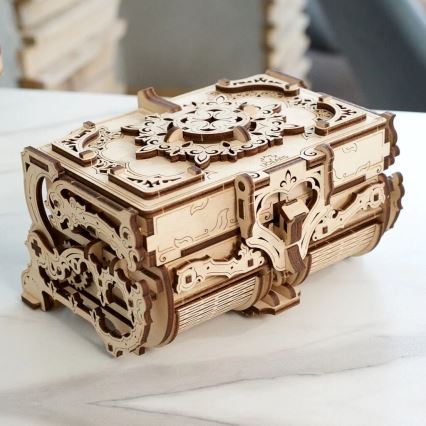 Ugears - 3D дървен механичен пъзел Антикварна кутия за бижута