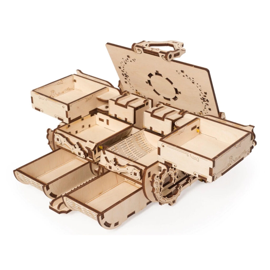 Ugears - 3D дървен механичен пъзел Антикварна кутия за бижута