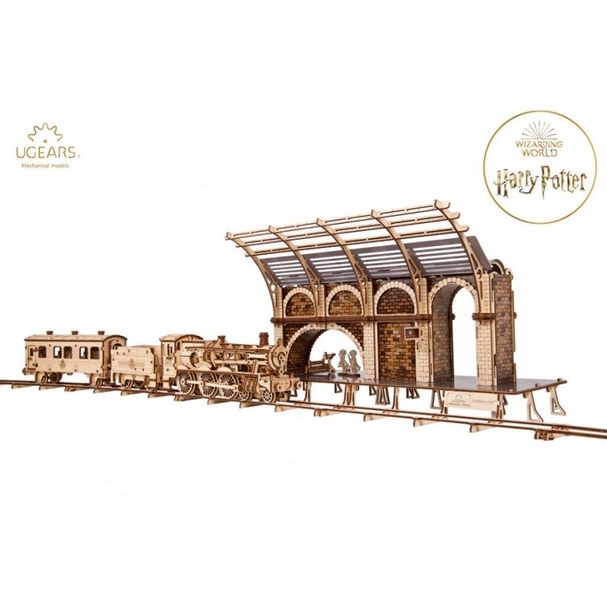 Ugears - 3D дървен механичен пъзел Harry Potter влакова платформа