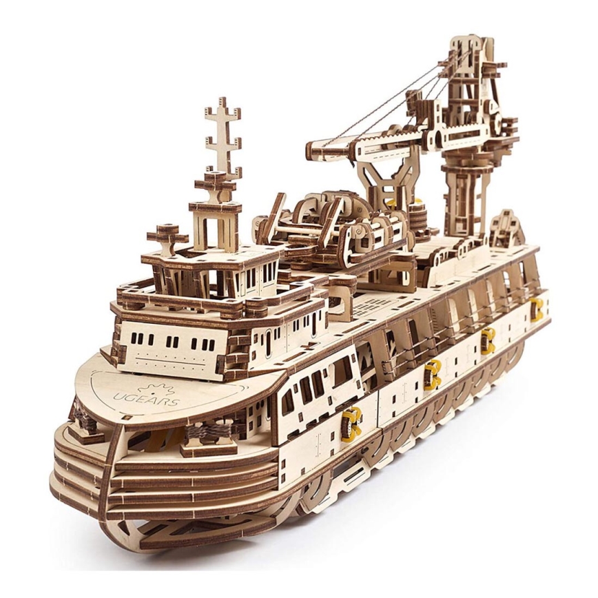 Ugears - 3D дървен механичен пъзел Изследователски кораб