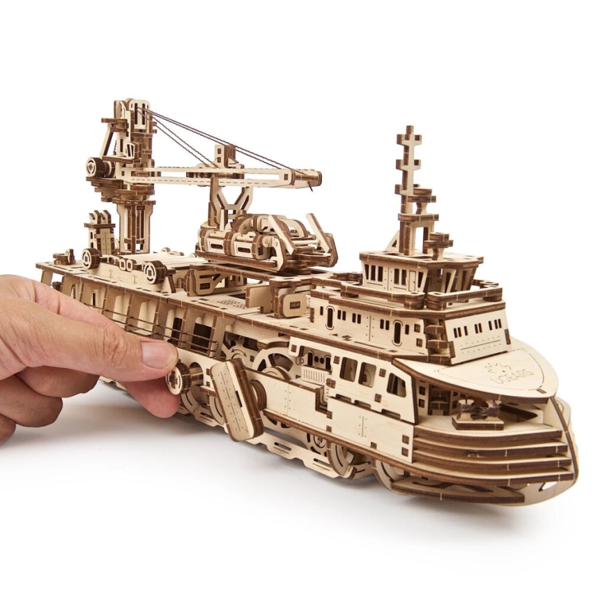 Ugears - 3D дървен механичен пъзел Изследователски кораб