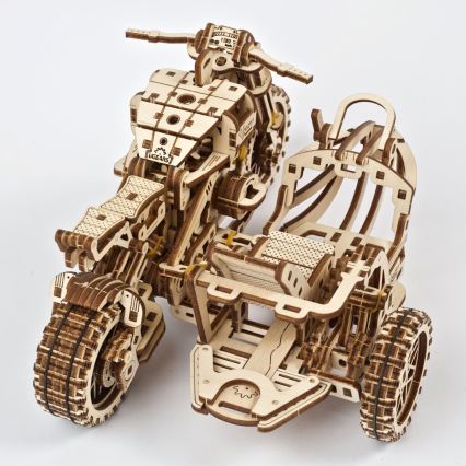 Ugears - 3D дървен механичен пъзел Мотоциклет Scrambler с кош