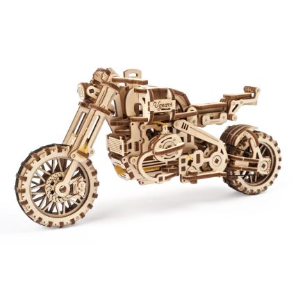 Ugears - 3D дървен механичен пъзел Мотоциклет Scrambler с кош