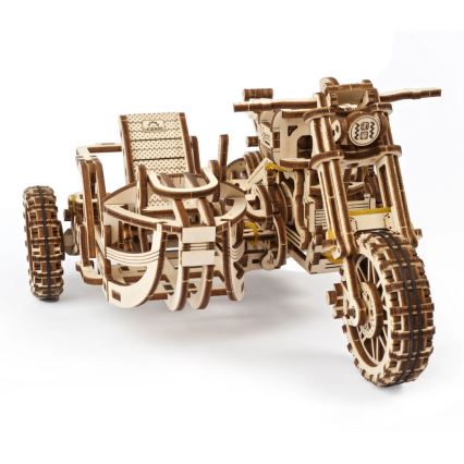 Ugears - 3D дървен механичен пъзел Мотоциклет Scrambler с кош