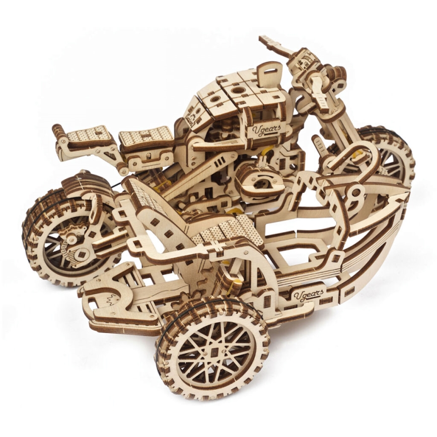 Ugears - 3D дървен механичен пъзел Мотоциклет Scrambler с кош