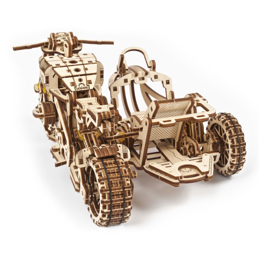 Ugears - 3D дървен механичен пъзел Мотоциклет Scrambler с кош