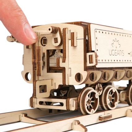 Ugears - 3D дървен механичен пъзел V-Express парен локомотив с тендер