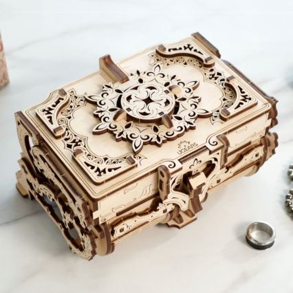 Ugears - 3D дървен механичен пъзел Антикварна кутия за бижута