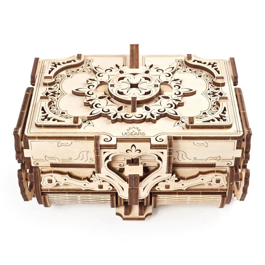Ugears - 3D дървен механичен пъзел Антикварна кутия за бижута