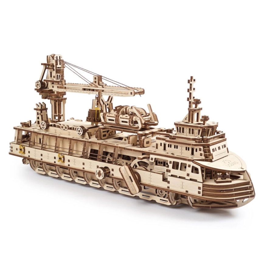 Ugears - 3D дървен механичен пъзел Изследователски кораб