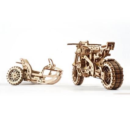 Ugears - 3D дървен механичен пъзел Мотоциклет Scrambler с кош