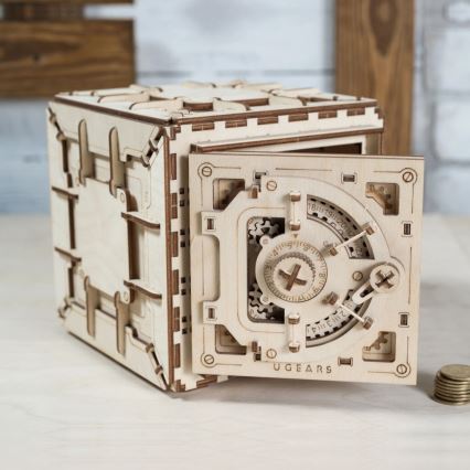 Ugears - 3D дървен механичен пъзел Сейф