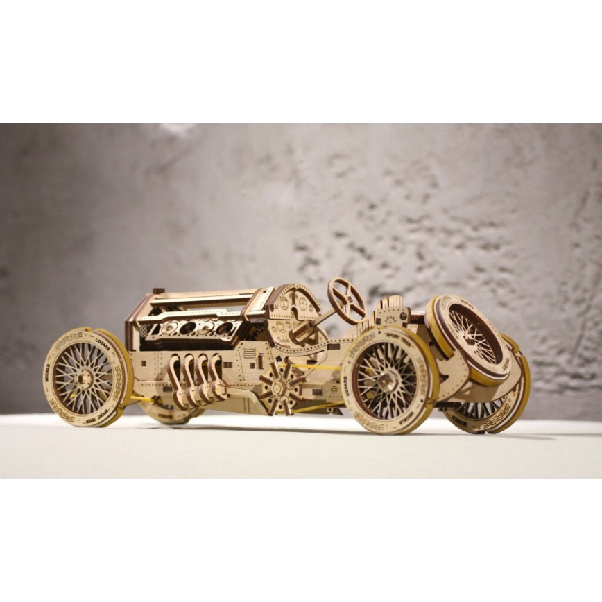 Ugears - 3D дървен механичен пъзел U9 Кола Grand Prix