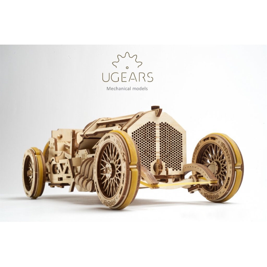 Ugears - 3D дървен механичен пъзел U9 Кола Grand Prix