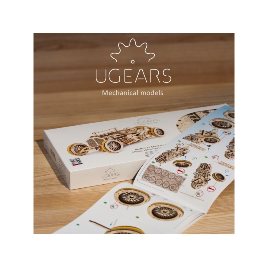 Ugears - 3D дървен механичен пъзел U9 Кола Grand Prix