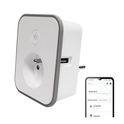 Умен контакт с измерване на консумацията 3680W/230V + 2xUSB/12W/5V Wi-Fi