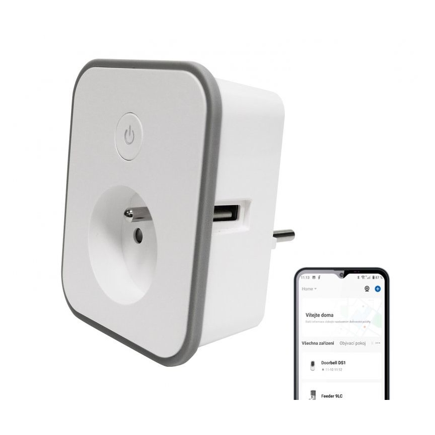 Умен контакт с измерване на консумацията 3680W/230V + 2xUSB/12W/5V Wi-Fi