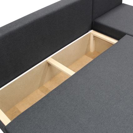 Универсален разтегателен ъглов диван с вградено място за съхранение, L-образен ALMEIDA, антрацит