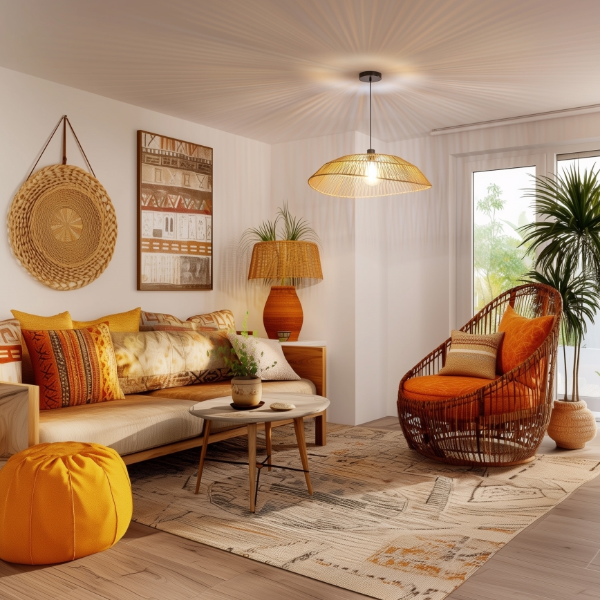 Универсален абажур KERIA, диаметър 70 см, кафяв