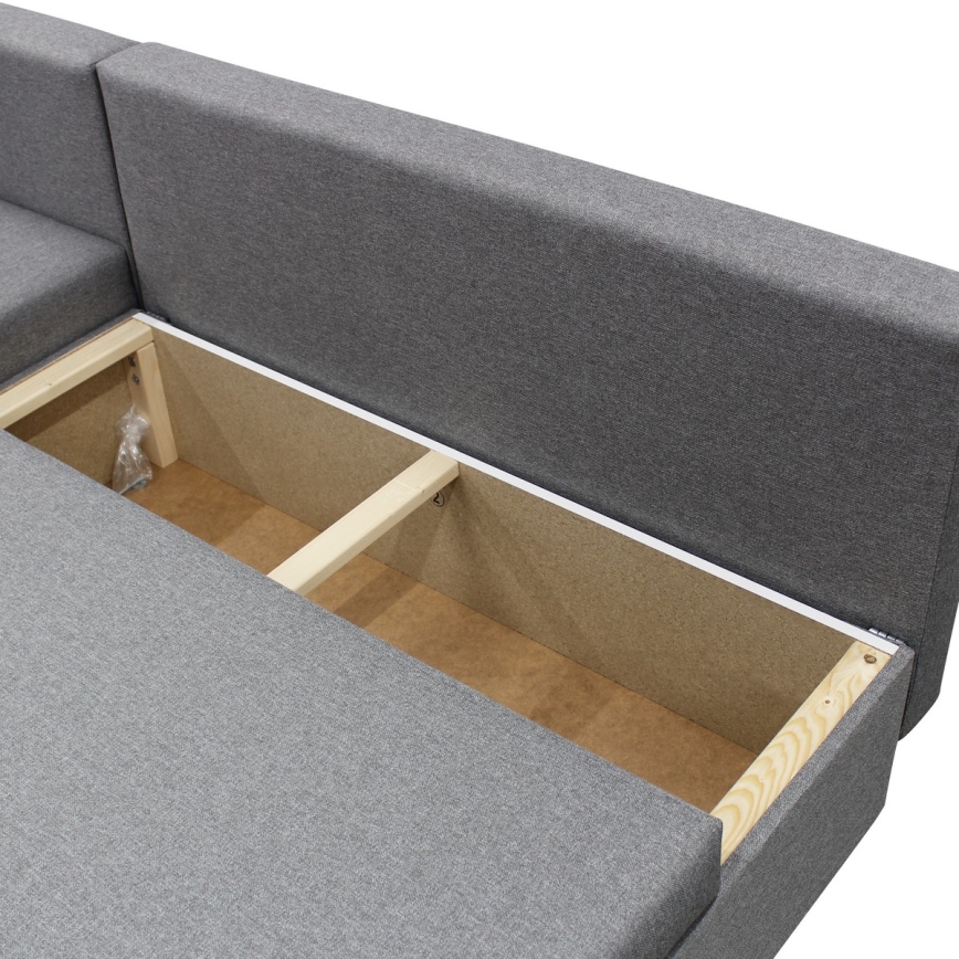 Универсален L-образен разтегателен ъглов диван ALMEIDA с място за съхранение, сив