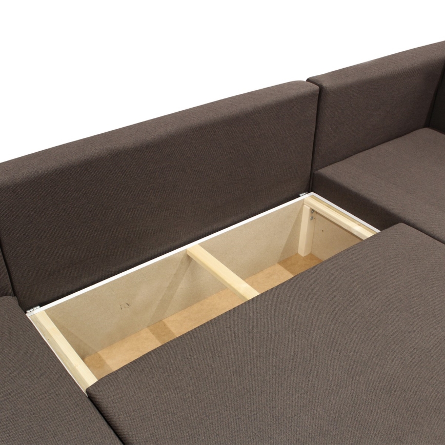 Универсална разтегателна U-образна ъглова холова гарнитура SEYA с просторно място за съхранение, кафява