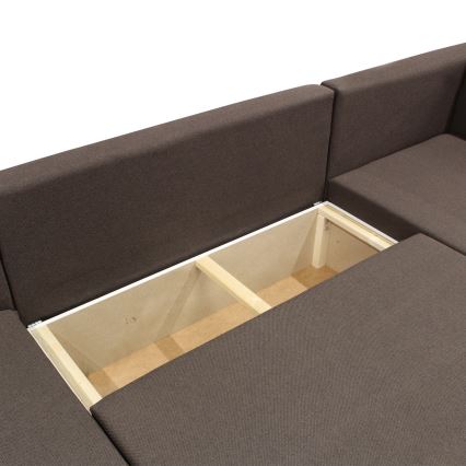 Универсален разтегателен ъглов диван SEYA в U-образна форма с място за съхранение, кафяв