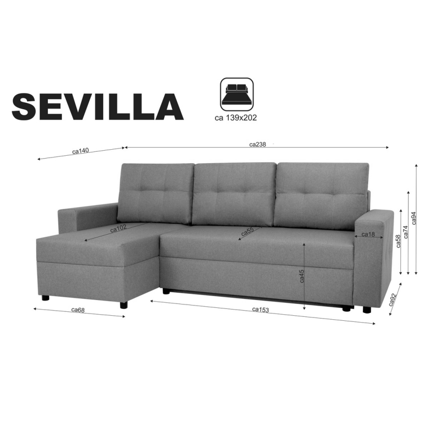 Универсален ъглов диван с функция сън и ракла SEVILLA антрацит