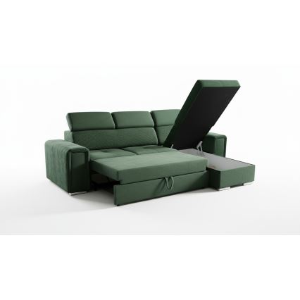 Univerzální ъглов разтегателен диван тип L с ракла SALVADA zelená