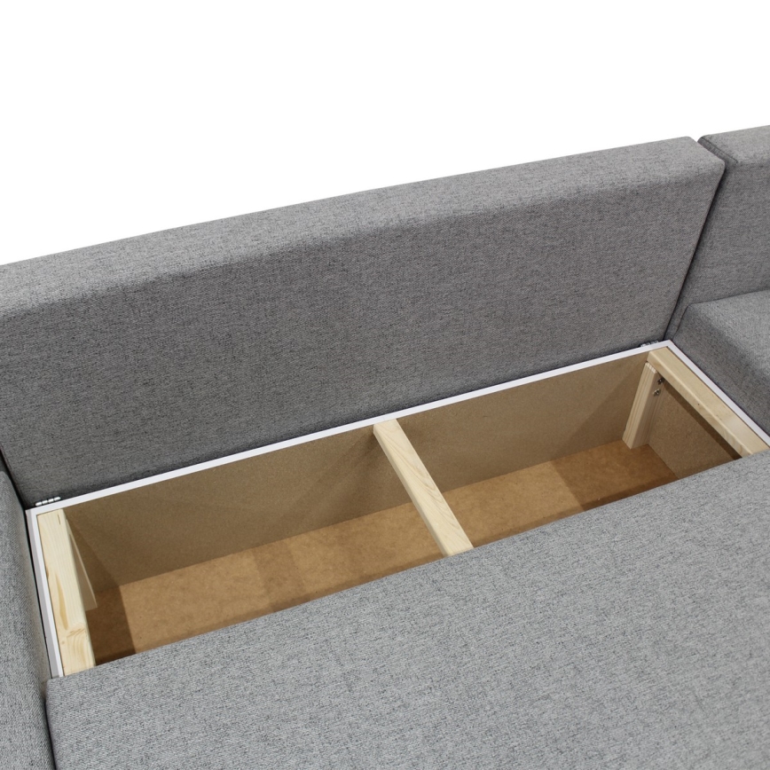 Универсална разтегателна U-образна ъглова холна гарнитура ALMEIDA с място за съхранение, сива