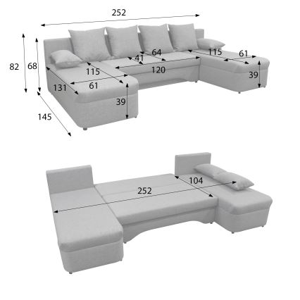 Универсална разтегателна U-образна ъглова холна гарнитура ALMEIDA с място за съхранение, сива