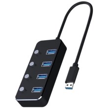 USB Сплитер с превключватели 4xUSB-A 3.0 черен