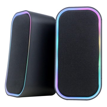 USB Тонколони с RGB подсветка 2x3W/5V черен