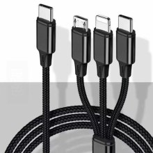 USB кабел Lightning / MicroUSB / USB-C 1м черен