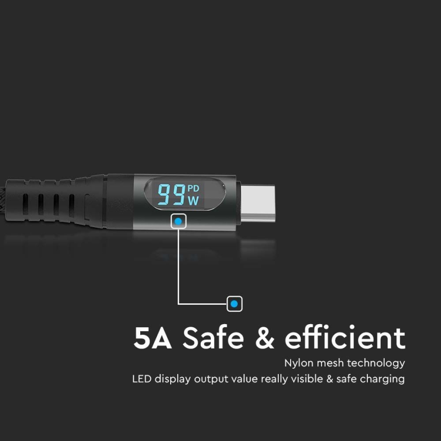 USB кабел TYPE C конектор LED дисплей 1м