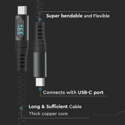 USB кабел TYPE C конектор LED дисплей 1м