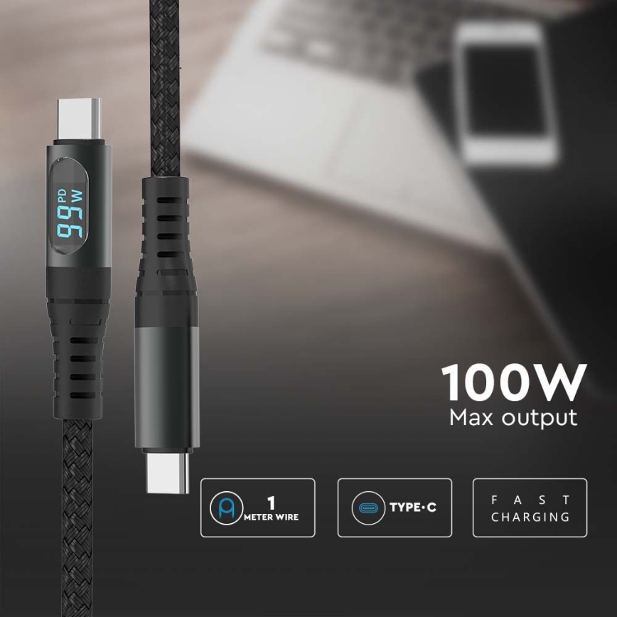 USB кабел TYPE C конектор LED дисплей 1м