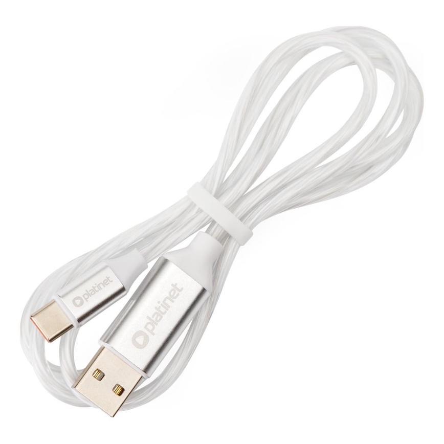 USB кабел USB-A / USB-C съединител с LED подсветка 18W 1m бял