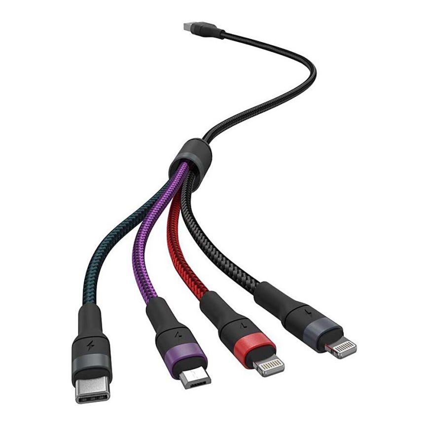 USB кабел USB-A / USB Lightning  / MicroUSB / USB-C 1,2м многоцветен