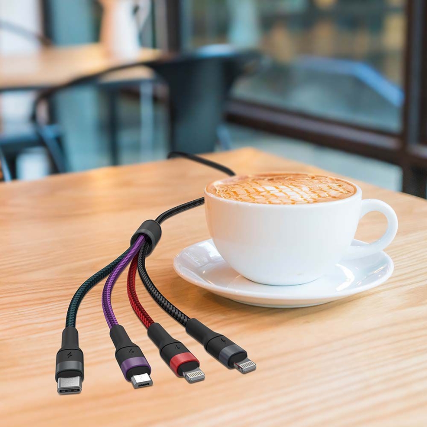 USB кабел USB-A / USB Lightning  / MicroUSB / USB-C 1,2м многоцветен