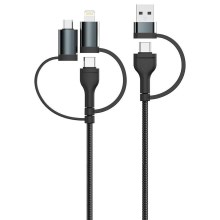 USB кабел USB-A/ USB Lightning  / MicroUSB / USB-C Power Delivery 60W 1,2м черен