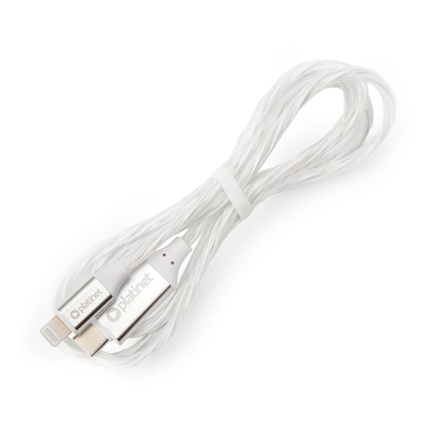 USB кабел USB-C / Lightning съединител с LED подсветка 27W 1m бял