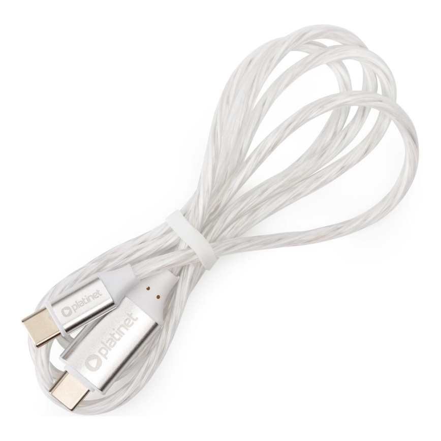 USB кабел USB-C / USB-C съединител с LED подсветка 60W 1m бял