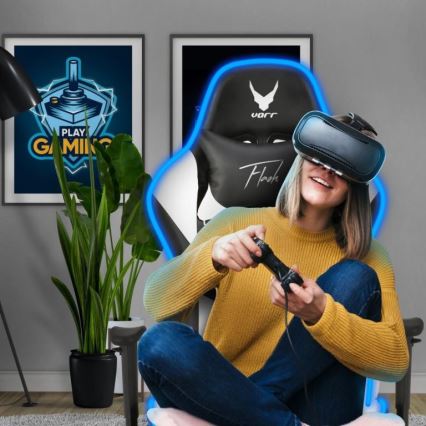 VARR Flash геймърски стол с LED RGB подсветка + дистанционно черен/бял