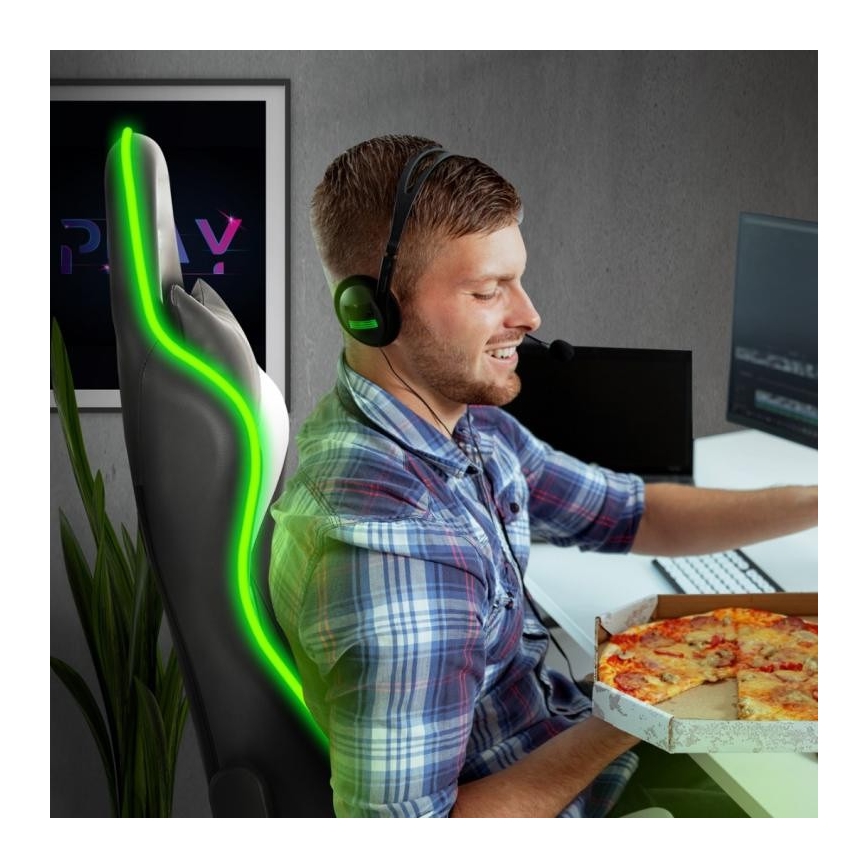 VARR Flash геймърски стол с LED RGB подсветка + дистанционно черен/бял