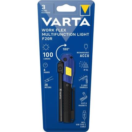 Varta 18649101401 - LED Акумулаторно фенерче WORK FLEX F20R LED/5V IP54
