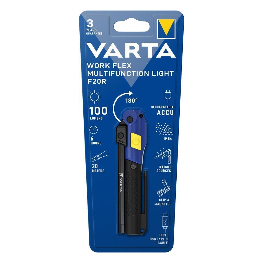 Varta 18649101401 - LED Акумулаторно фенерче WORK FLEX F20R LED/5V IP54
